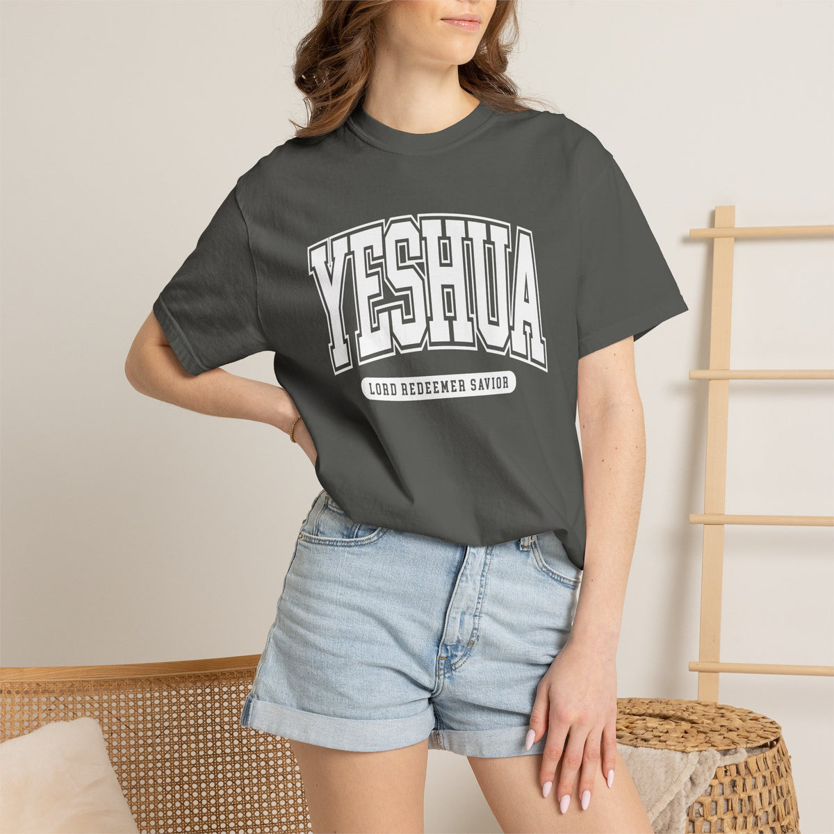 Yeshua Graphic T-Shirt — Retro Collegiate 'Lord Redeemer Savior' Christian Tee
