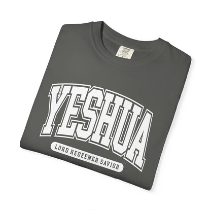 Yeshua Graphic T-Shirt — Retro Collegiate 'Lord Redeemer Savior' Christian Tee